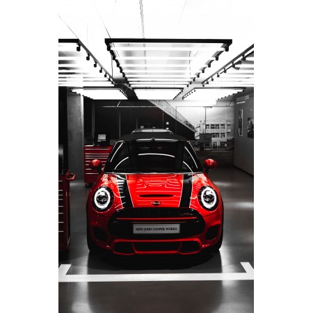 Red And Black Mini Cooper On Parking Area 24"x38" Photographic Print Poster