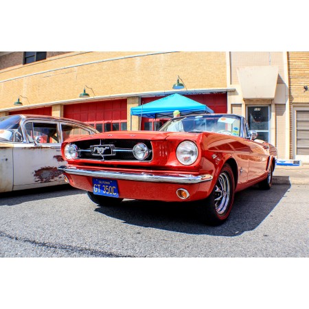 Red Ford Mustang Coupe Parked In Front Of Store 24"x16" Photographic Print Poster