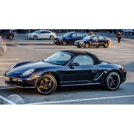 Black Porsche Coupe On Road 24"x14" Photographic Print Poster