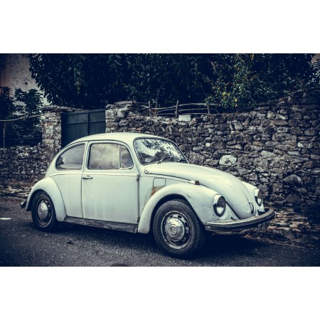 White Volkswagen Beetle 24"x16" Photographic Print Poster