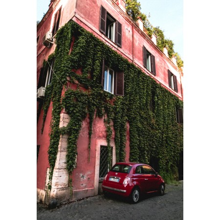 Red Car Beside Building 24"x36" Photographic Print Poster