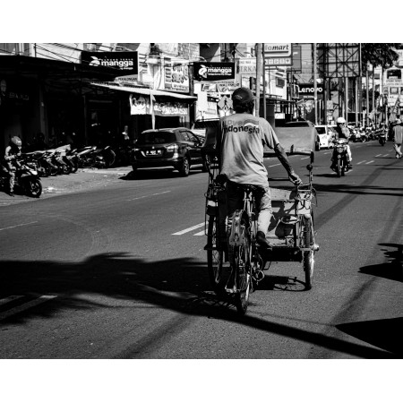 Grayscale Photography Of Man Pedaling Trike 24"x18" Photographic Print Poster