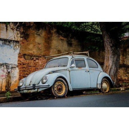 Blue Volkswagen Beetle Coupe On Road 24"x16" Photographic Print Poster