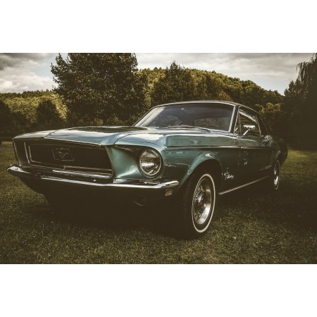 Parked Classic Gray Ford Mustang 24"x16" Photographic Print Poster