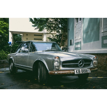 Gray Mercedes-Benz Coupe Outside House 24"x16" Photographic Print Poster