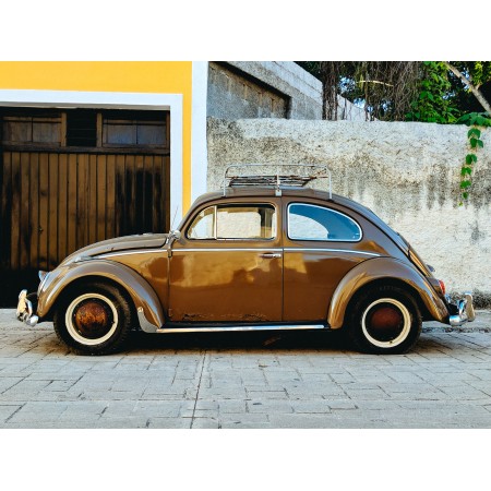 Parked Brown Volkswagen Beetle 24"x18" Photographic Print Poster