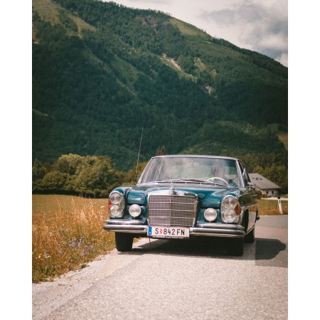 Blue Classic Mercedes, old timer countryside 24"x15" Photo Print Poster