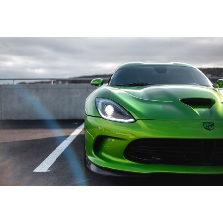 Selective-Focus Of Green Sports Car Parked Under White Sky 24"x16" Photographic Print Poster