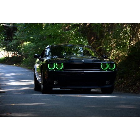 Black Dodge Challenger Parked Beside Tree 24"x16" Photographic Print Poster