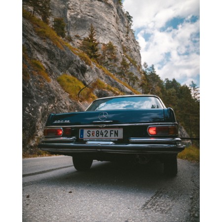 Blue Mercedes-Benz Car Travelling On Road 24"x30" Photographic Print Poster