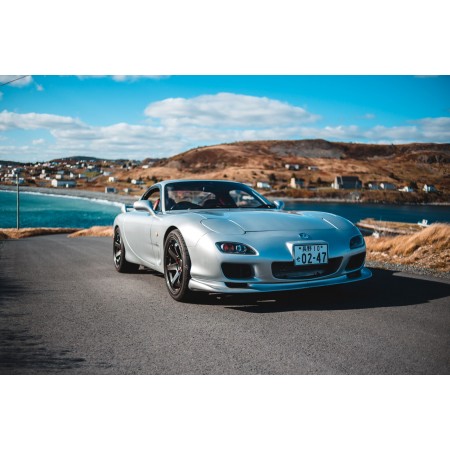Silver Coupe On Road Near Sea 24"x16" Photographic Print Poster