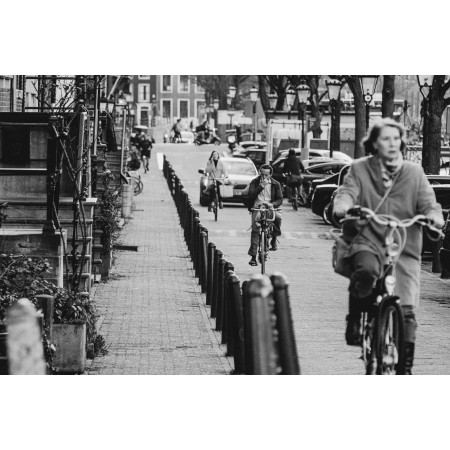 Grayscale Photo Of Woman Riding Bicycle 24"x16" Photographic Print Poster