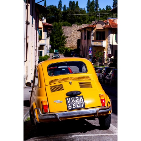 Fiat 24"x36" Photographic Print Poster antique car Yellow Vehicle 