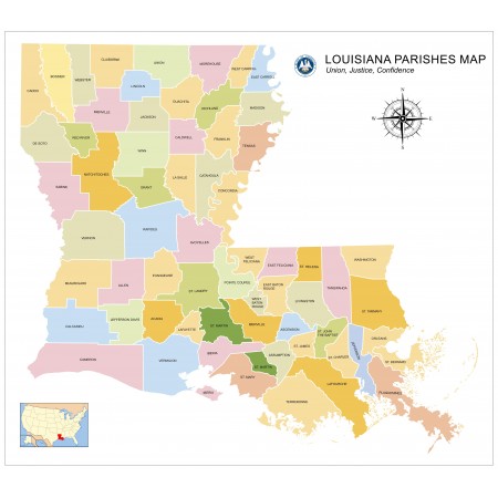 27"x24" Poster Louisiana Parish Map