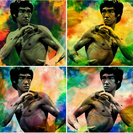 Bruce Lee  Art Print 24"x24" Poster, Martial artist composition watercolor effect