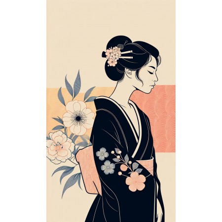 14x24in Poster Elegance in Simplicity A Minimalist Depiction of Traditional Japanese Beauty