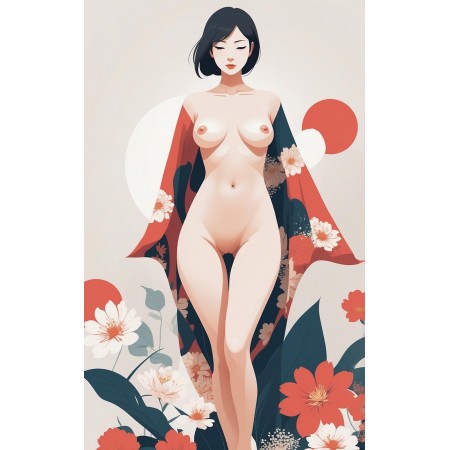 24"x32" Poster Female nude figure Abstract Nude Woman Illustration Floral theme