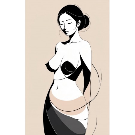 16"x24" Poster Minimalist Art Indulge in the beauty of a Japanese woman alluring curves and seductive features