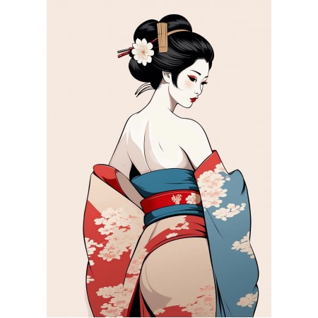 24x16in Poster Sensual Geisha Woman bare shoulders kimono