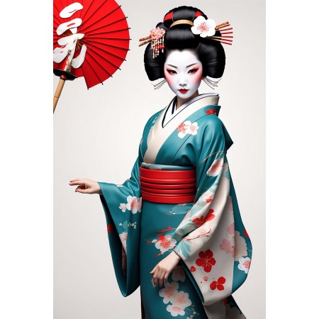 24x16in Poster Geisha, Sakura, obi, Kimono Calligraphy Classical Japanese art culture with a captivating 