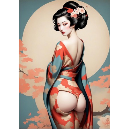 24x18in Poster From the graceful curves of her kimono to the stylistic rendering of her presence bare rear