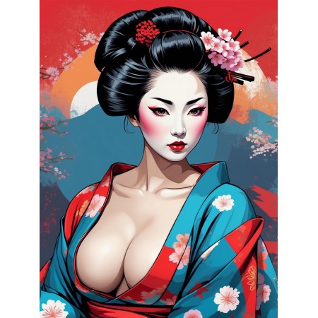 24x32in Poster From the graceful curves of her kimono to the stylistic rendering of her chest hot Geisha