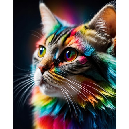 24"x30" Poster Rainbow Majesty Cat adorned in a spectrum of radiant colors