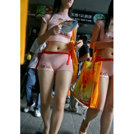 Asian teens wearing hot tight shorts 24"x16" Photo Print Poster. flashing, peeking, voyeur, upskirt, cameltoe