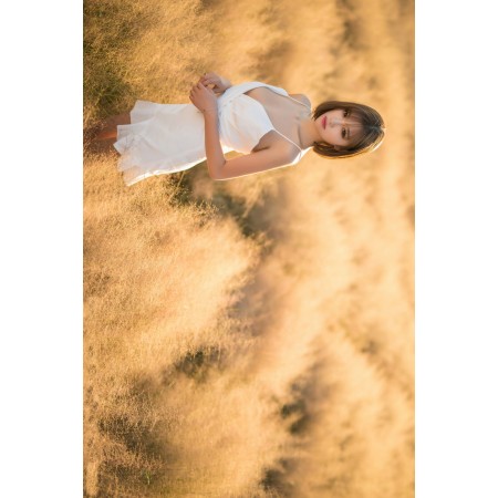 Grassy Summer Field Large Poster Charming Sexy Asian Girl