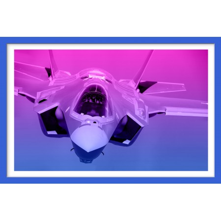 Fighter Jet F-35A Large Poster Navigates to Refuel. Military Art Print with 3D Frame Effect