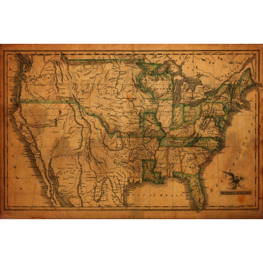 Vintage Maps Historical Wall Map of the United States 1823. Antique ...