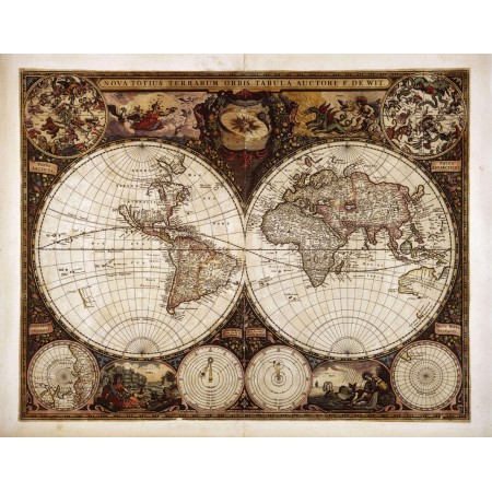 A superb Double Hemisphere World Map 31"x24" Poster 1662 W. J. Blaeu, Nova et Accuratissima Totius Terrarum Orbis Tabula