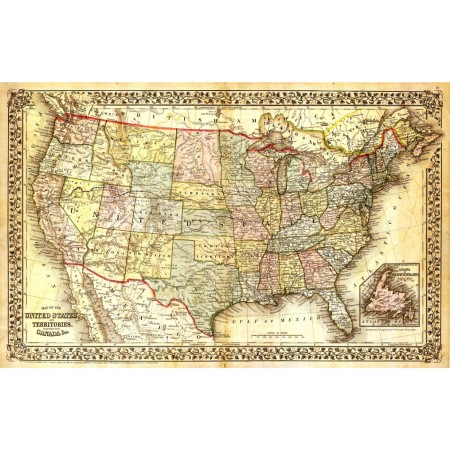 British America.   Photo Print Poster Vintage Maps Wall Map of United States and Territories 1867