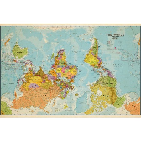 Upside Down Political World Map.   Photo Print Poster, Rare maps. Art Print