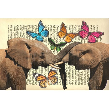 Elephant With Butterflies. 24"x36" Photographic Print Poster Vintage Dictionary Art Print 