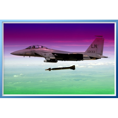 F-15E Photographic Print Poster Military Art Posters. Air Force Strike Eagle aircraft releases a GBU-28 Bunker Buster Laser-Guided Bomb