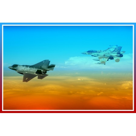 Israeli Squadron 115 IAF F-35I and F-16 Photographic Print Poster Jet Fighters Army Air Force World's largest aerial military exercise