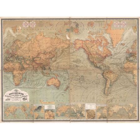 Baur and Bromme Rare Vintage and Modern Maps Photographic Print Poster Map of the World Geographicus 1870