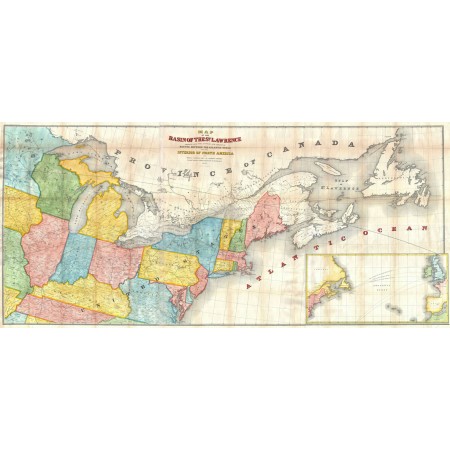 Rare Vintage and Modern Maps 24"x53" Poster Andrews Map of the Great Lakes and St. Lawrence Basin - Geographicus-1853 Routs Between the Atlantic Ocean