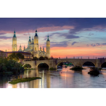 Basilica of Our Lady of the Pillar and the Ebro River, Photographic Print Poster Most Beautiful Places in Spain Art Print Zaragoza