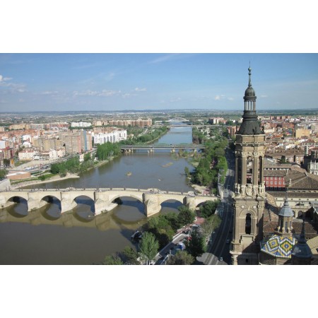 Zaragoza Shel Basilica of Pilar, Art Print Poster Most Beautiful Places in Spain River Ebro, bridge Pjedro