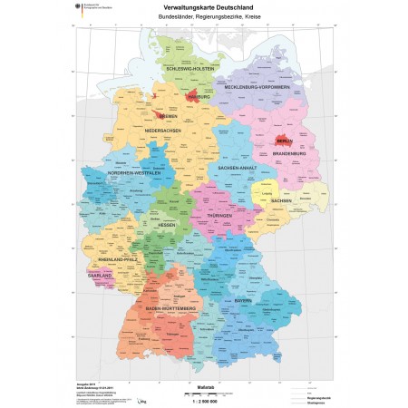 Verwaltungskarte Bundeslander 33"x24" Photographic Print Poster Deutschland, Districts of Germany-Map