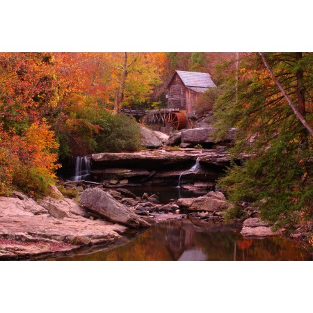 West Virginia Photographic Print Art Print Poster Autumn Scenery Pictures Autumn red glow grist mill