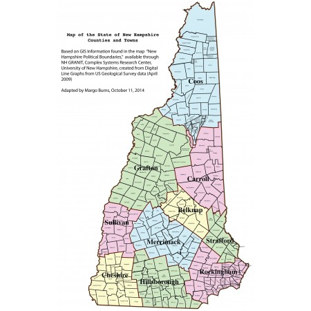 24"x36" Map of State of New Hampshire with Counties and Towns