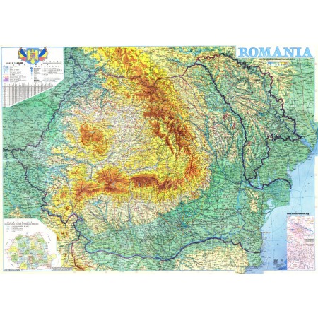 Large detailed physical map of Romania 24"x32" Poster