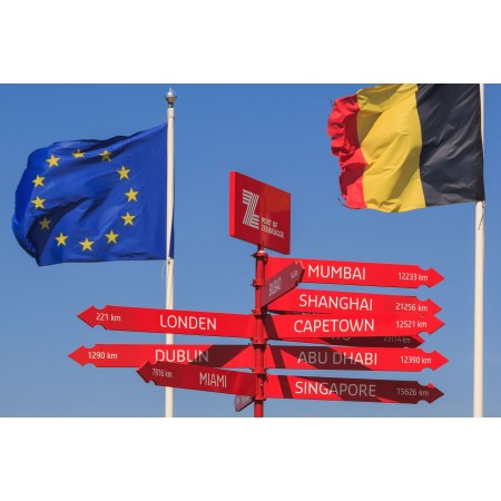 Zeebrugge Belgium Art Print Most Beautiful Places in Belgium Signpost with EU Flag and Belgium-Flag Belgique