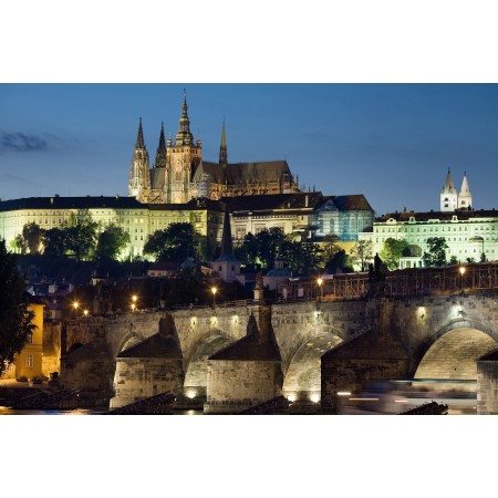 Night view of the Castle and Charles Bridge Photographic Print Poster. Most Beautiful Places in Czech Republic, Art Print
