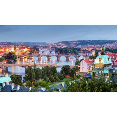 Prague Photographic Print Poster. Most Beautiful Places in Czech Republic, Houses River Bridges