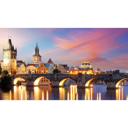 Prague Charles Bridge, 24"x43" Photographic Print Poster . Most Beautiful Places in Czech Republic, Sunset