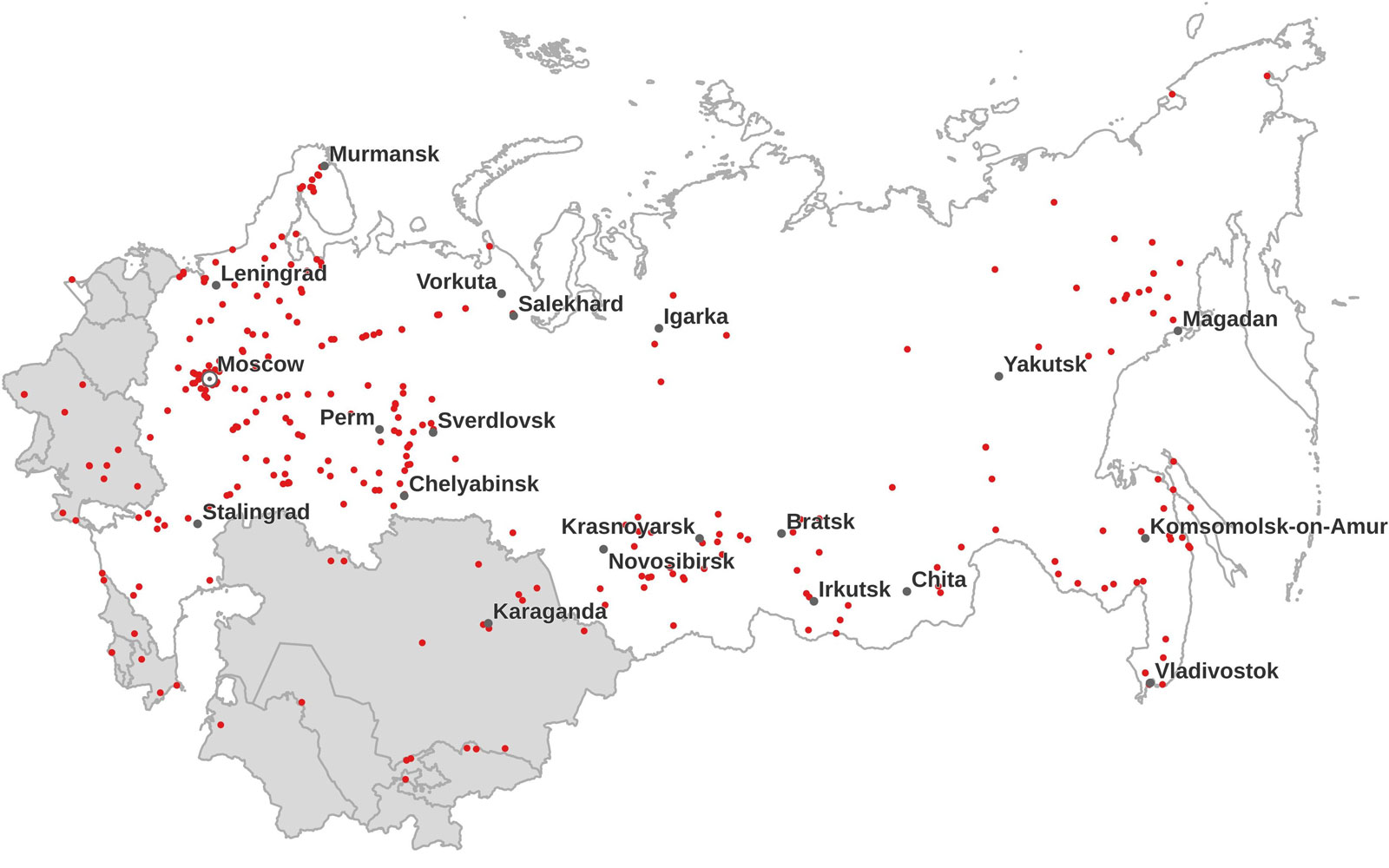 Карта советских лагерей